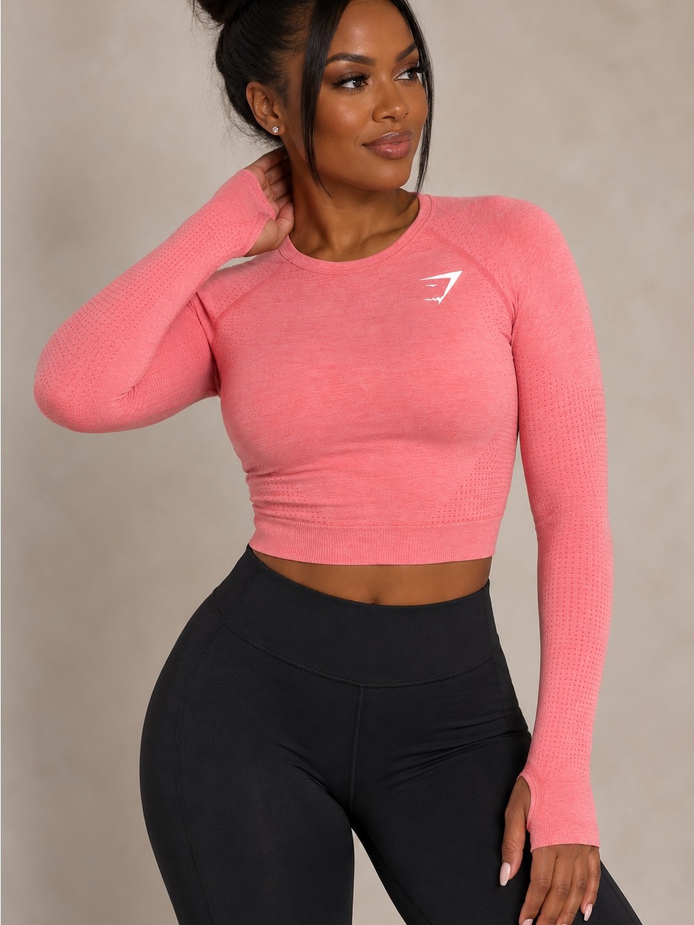 Gymshark Vital Seamless Long Sleeve Crop Top Pink Coral Marl Women’s M